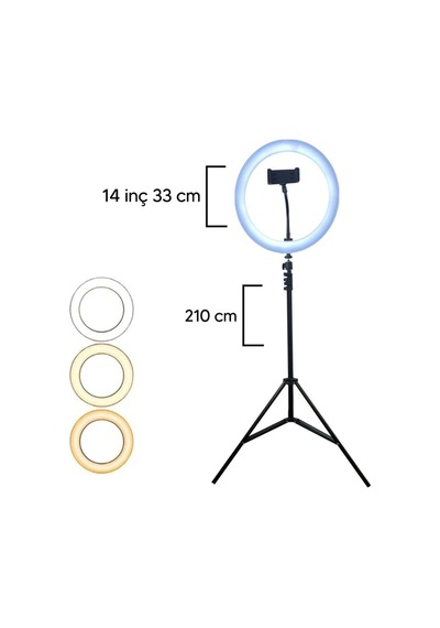 14 İnç Ring Light Led Işıklı Telefon Tutucu Makyaj Çekim Lambası 2.1 Metre Tripod