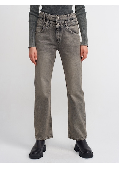 Dilvin Çift Kemerli Stright Denim Pantolon Antrasit