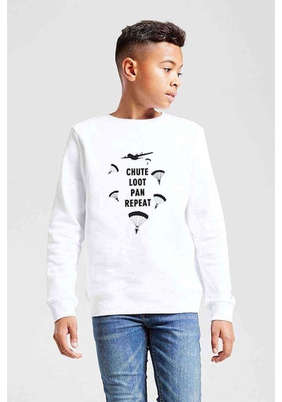 Tshirthane Pubg Paraşut Baskılı Unisex Çocuk Beyaz Sweatshirt Beyaz