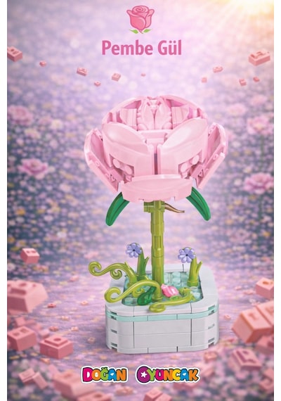Mikro Blok Pembe Gül Çiçek Setleri Mini - Çiçek  - Blossom Çiçek