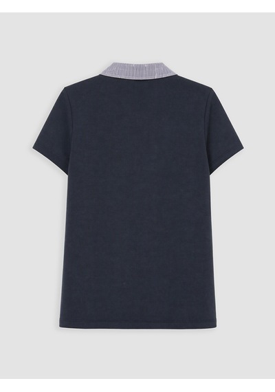 Lcw Comfort Lacivert Polo Yaka Çizgili Kadın Tişört