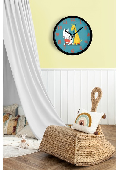 Zebra - Zürafa Çocuk Odası Modern Duvar Saati - 30cm - Önü Camlı Siyah Kasa - Sessiz Mekanizma-jh0329 Siyah