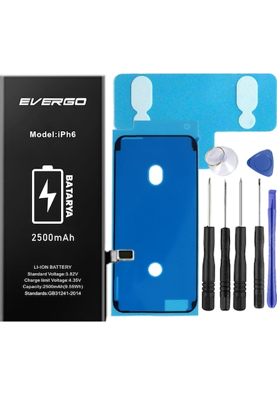 Apple Uyumlu iPhone 6  Güçlendirilmiş Batarya Pil 2500 Mah evergo