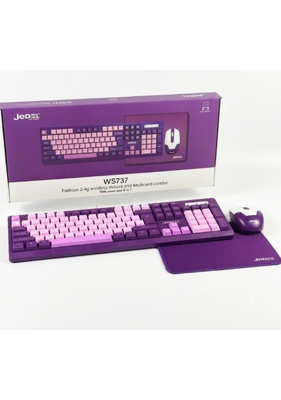 Ws737 Mor Renk Klavye Mouse Seti Sessiz Tuşlar - Tv - Laptop - Pc Uyumlu