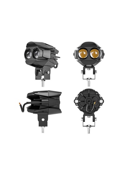 2 Adet Motosiklet Çift Göz Led Lazer Sis Farı Delici Beyaz Sarı Çift Renk 12-80 Volt