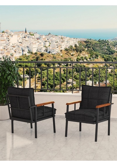 Modern Balkon, Bahçe, Cafe, Metal Koltuk, Kanepe Tekli - Siyah Siyah