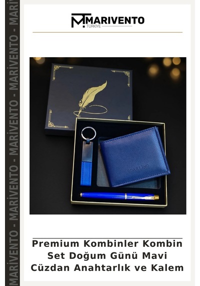 Marivento Premium Kombinler Kombin Set Doğum Günü Mavi Cüzdan Anahtarlık Ve Kalem Çok Renkli