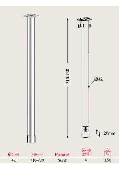 Gürçayhırdavat Masa Ayağı 11.840 - 42Mm (4 Adet)