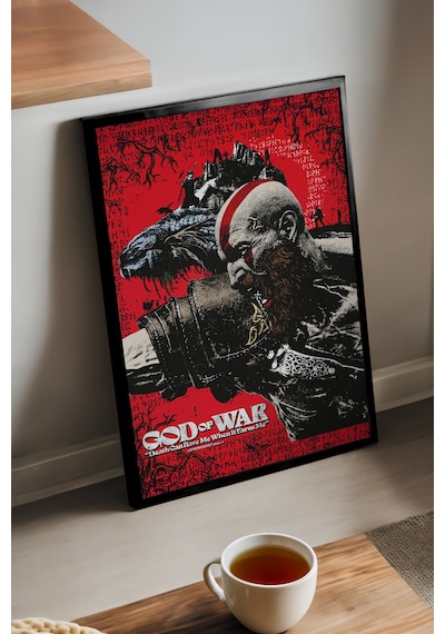 God Of War Siyah Ahşap Çerçeveli Poster, Dekoratif Oyun Duvar Tablosu