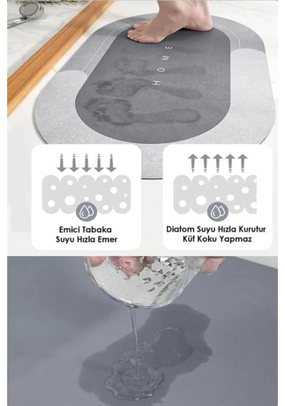 Süper Su Emici Kaymaz Tabanlı Oval Banyo Paspası Diatom Banyo Lavabo Paspası Sihirli Su Emici Diyatom Paspas 60 X 39 Çok Renkli