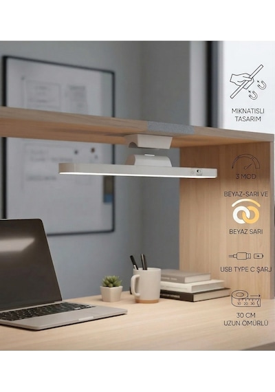 Mıknatıslı Kablosuz Mutfak Tezgah Altı Ve Çalışma Masası Lambası - 3 Renk Ayarlı 30 Cm Şarjlı Led Bar Diğer