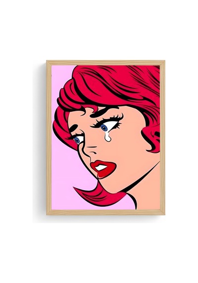 Doğal Ahşap Çerçeveli Pop Art Portre Tablo - Kırmızı Çizgi Roman Huhu2022
