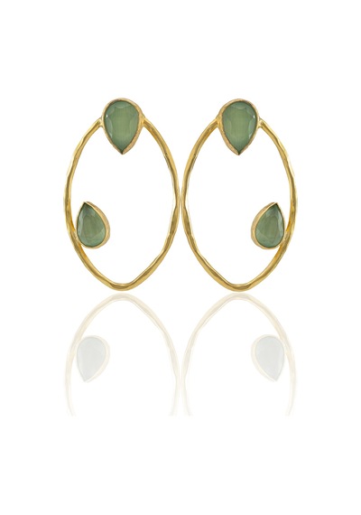 Kadir Jewellery 22 Ayar Altın Kaplama Geometrik Küpe -el İşçiliği Ve Hipoalerjenik Küpe Açık Yeşil