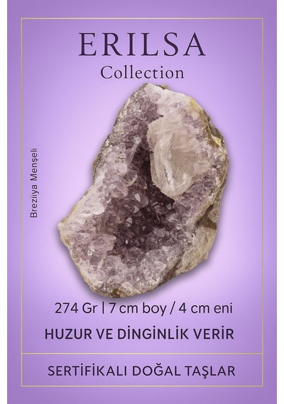 Sertifikalı Ametist Kuvars Taşı Kütlesi 274 Gr Ham Doğal Kristal Dekoratif Taş Parçası