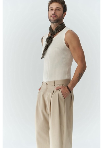 Mai Collection Mai Studios Co. Hector Bej Geniş Paça Erkek Pantolon Bej