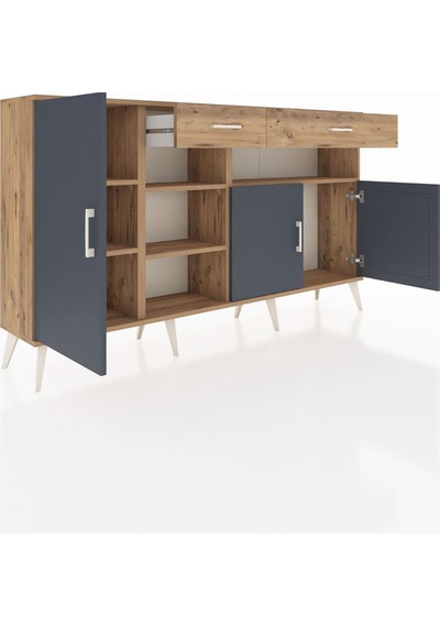 Arges Konsol 5 Raflı 2 Çekmeceli 3 Kapaklı 176x30x99 Çam-antrasit/çam Antrasıt/atlas Çam - Atlas Çam