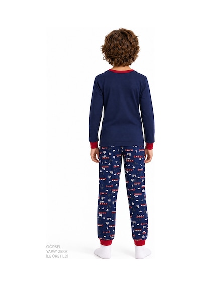 Penti Erkek Çocuk Lacivert Follow The Train Pamuklu Uzun Kollu Pijama Takımı