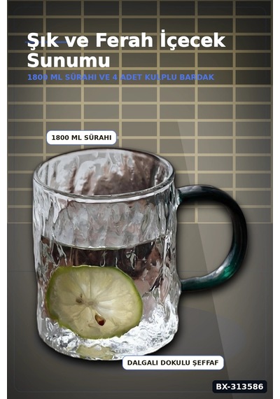 Kulplu 1800 Ml Cam Sürahi Ve 350 Ml 4 Bardak Seti - 5 Parça Şeffaf Bx-313586