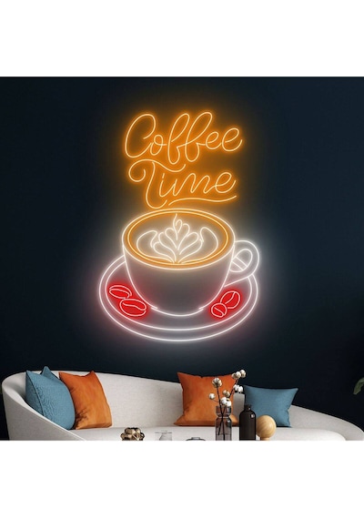 Coffee Time Yazılı Ve Şekilli Neon Tabela Çok Renkli