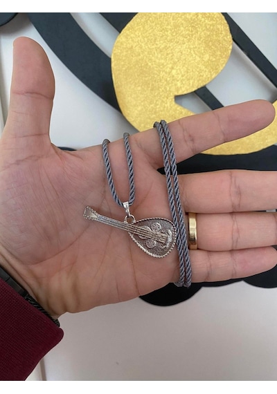 Ud Kolye Enstrüman Kolye Udi Gri Kordon Gümüş