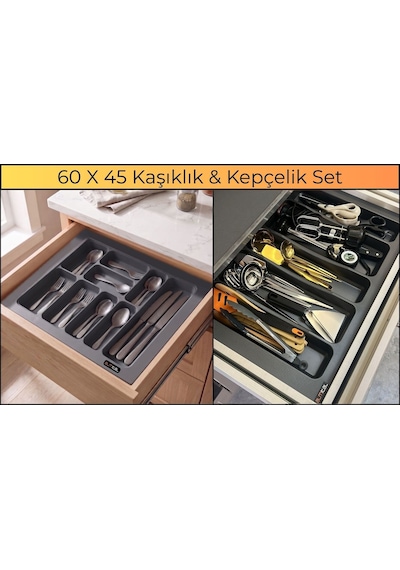 60x45 Cm. Antrasit Kaşıklık Ve Kepçelik 2'li Set 59x41cm E Kadar Kesilebilir