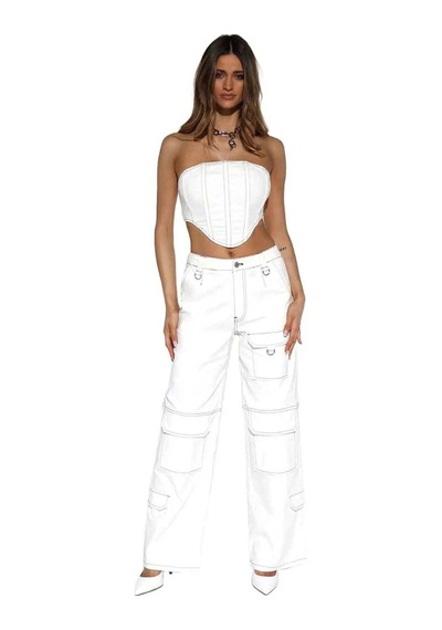 By Dyln Fargo Jeans - Geniş Paça, Düşük Orta Bel Kot Pantolon Beyaz