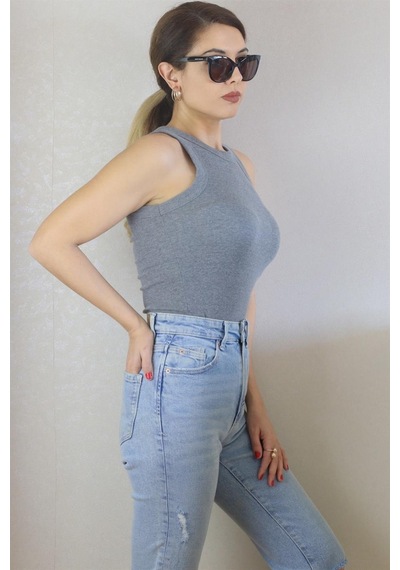 Ritnice Kadın Premium Doku Antrasit Fitilli Pamuklu Atlet