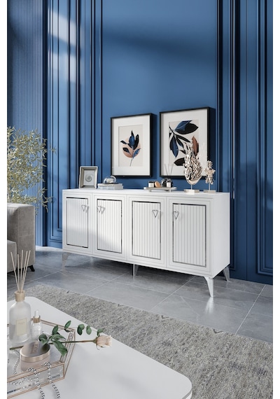 TREND KONSOL MDF MEBRAN KAPAK BEYAZ GÜMÜŞ