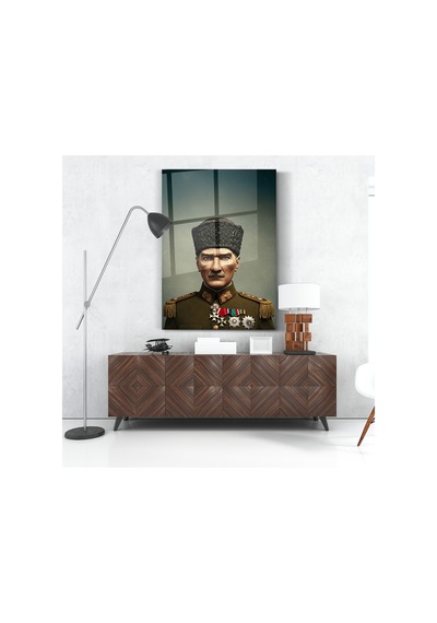 Atatürk Portre Cam Tablo Askeri Üniformalı Mustafa Kemal Atatürk Ev Ve Ofis Dekoru