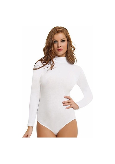 6 Adet Nbb Bayan Balıkçı Yaka Uzun Kollu Çıtçıtlı Body 2960 Beyaz