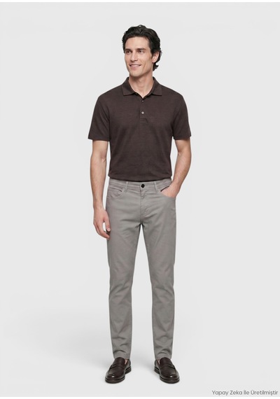 Ramsey Gri Dokuma Slim Fit Casual Pamuk Karışımlı Pantolon