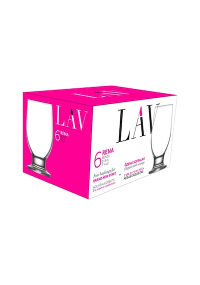 Lav Rena Cam Meşrubat Bardağı 6'lı 215 ml Tablalı (Tatlı Servisi , Dondurmalık , Su Bardağı )