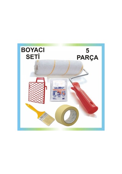 Burakyapi 5 Parça Boyaci Seti Fırça-Rulo-Izgara-Kağıt Bant -Örtü