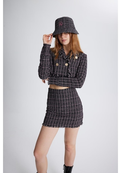Holly Lolly Tüvit Kumaş Logolu Bucket Tweed Şapka Siyah