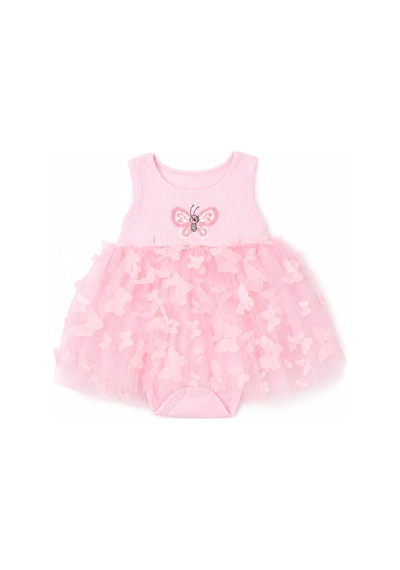 Beniizle Kelebek Nakışlı Kız Bebek Elbise Pembe