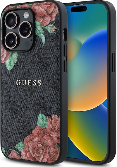 Apple Uyumlu iPhone 14 Pro Max Kılıf Guess Lisanslı Magsafe Gül Baskılı 4g Desenli Yazı Logolu Kapak Siyah