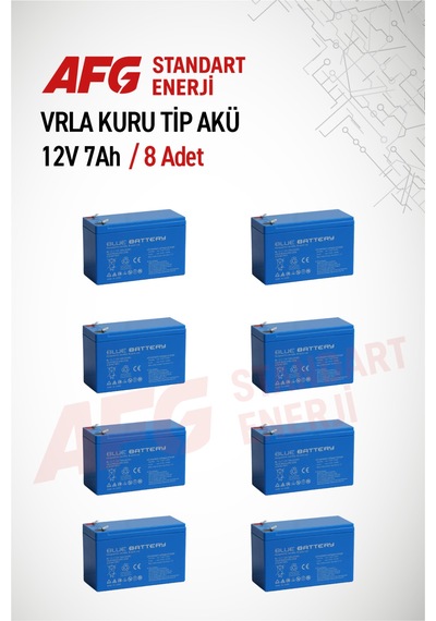 8 Adet 12 Volt 7 Amper Kuru Tip Akü 12 V 7 Ah Bl Mavi