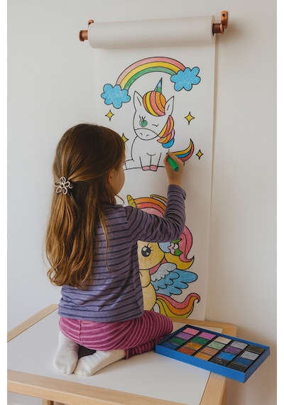Dikey Unicorn Boyama Rulosu 4 Metrelik Duvara Asılabilir Çocuk Aktivite Kağıdı