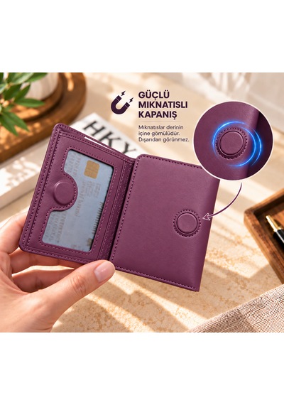 Grande İsme Özel 1414 Hakiki Deri Mıknatıslı Erkek Cüzdan Grnd1414 Mürdüm