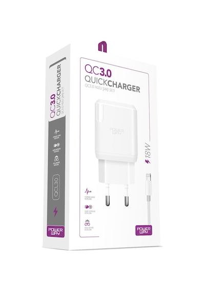 Powerway QCL30 18W QC 3.0 Lightning Hızlı Şarj Cihazı Seti