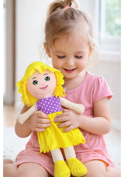 Kız Oyuncak Bebek Elbiseli Oyuncak Bez Bebek 50 Cm Bez Bebek Özel Yapım Premium Bebek 001