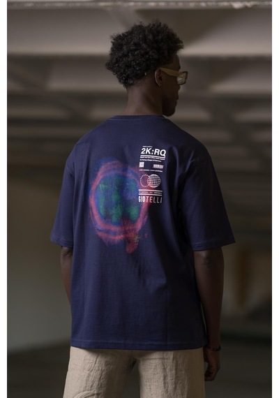 Bisiklet Yaka  Arkası Baskılı Oversize Geniş Model T-shirt 001