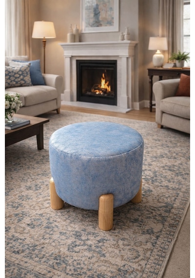 Soft Blue Puf Yuvarlak Puf Açık Mavi