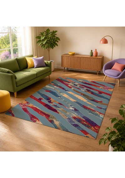 Kartela Halı Aira Halı Kaymaz Taban Makinede Yıkanabilir Halı Mavi - 60 X 90 Cm