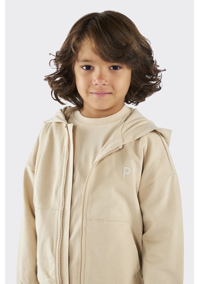 Unisex Çocuk Fermuarlı Bej Sweatshirt Çok Renkli