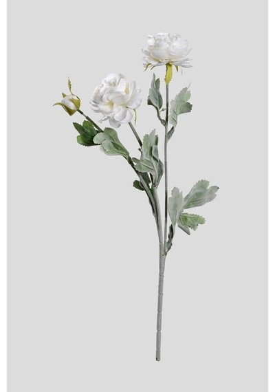 Beyaz Yapay Ranunculus Şakayık Çiçeği 3 Dallı Lüx İpeksi Dokulu 50 Cm
