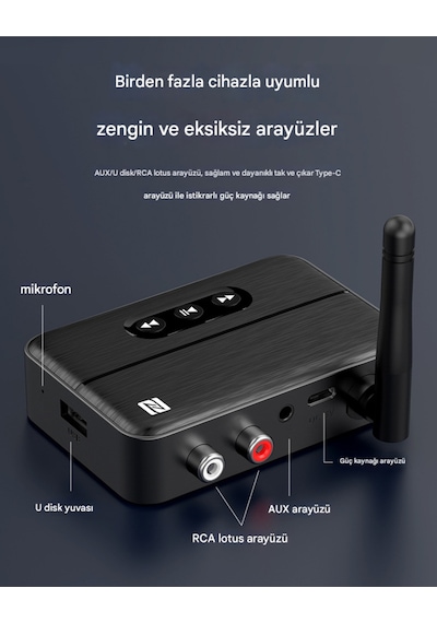 Antenli Bluetooth Adaptör Bluetooth 5.4 Receiver Aux Usb Rca Wireless Araç Hoparlör Bluetooth Kiti