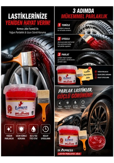 Premium Lastik Parlatıcı Jöle 500 Ml Parlak Görünüm Uzun Süre Etkili Yeniler Reçel Parlatıcı Fırçalı