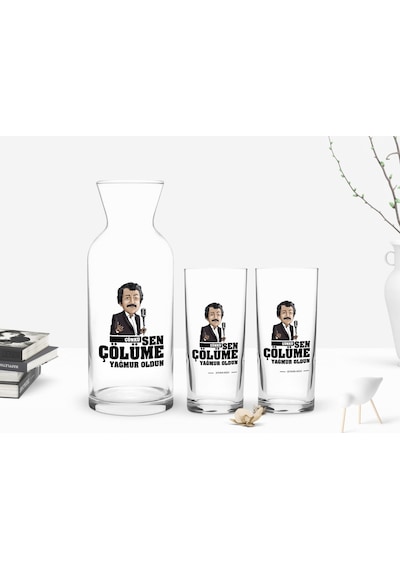 Kişiye Özel Renkli Baskılı Hangimiz Sevmedik Çılgınlar Gibi Tasarımlı İkili Rakı Bardağı Ve Karaf Hediye Seti-7