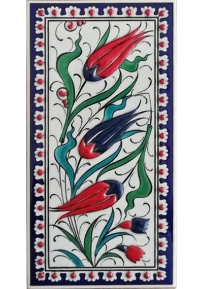 Armada Çini 10X20 Cm Ed 216 Kobalt Üç Lale El Dekoru Çini Karo
